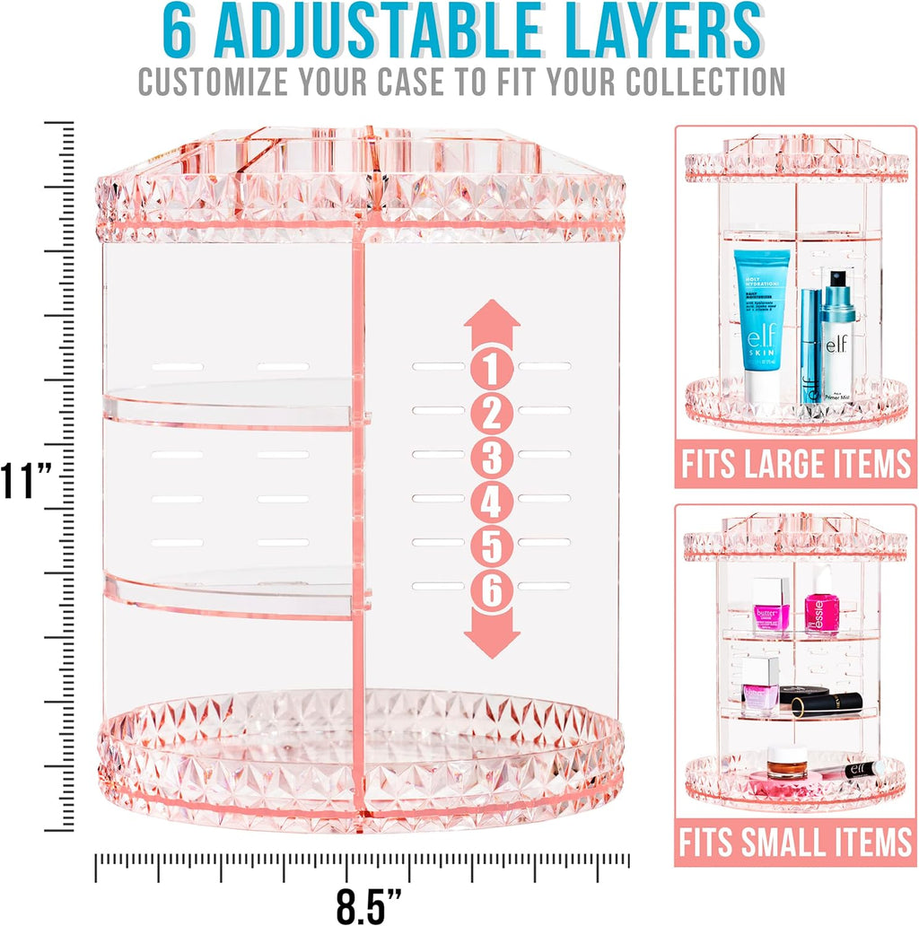 Sorbus 360 Rotating Makeup Organizer - Spinning Acrylic cosmetics organizer, Adjustable Shelves for Make Up, Perfume & Toiletries for Vanity, Bathroom, Bedroom, Closet [Pink]