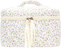 PAZIMIIK Quilted Makeup Bag Large Travel Zipper Soft Cosmetic Case for Women Girls Make Up,Floral Purple