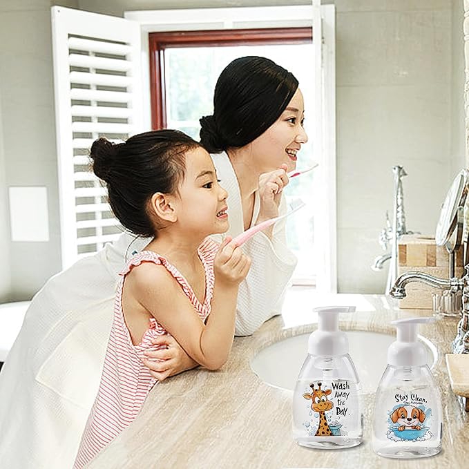 2PCS Foaming Soap Dispenser, DQELFA Foam Hand Soap Dispenser Pump Bottles, Refillable Plastic Foam Dispenser for Soap, Kitchen, Bathroom (8oz,250ml)