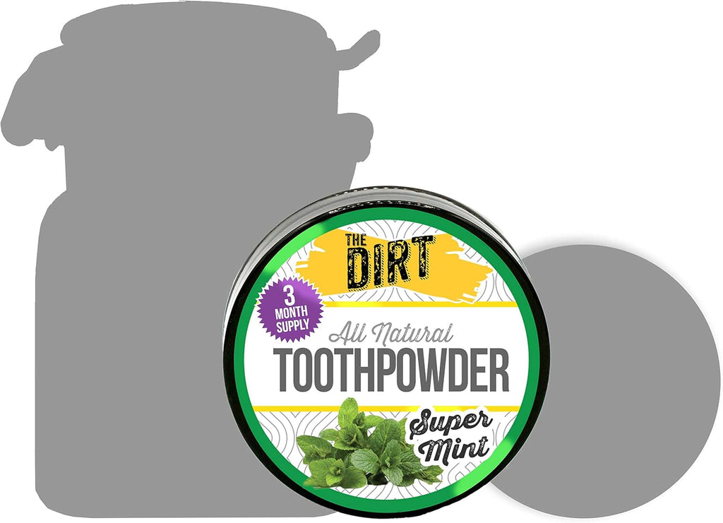The Dirt - Remineralizing Tooth Powder, Natural Fluoride-Free Teeth Whitening Powder with Hydroxyapatite, Flouride & Gluten Free, Organic Vegan (Super Mint, 25g: 3 Month Supply)