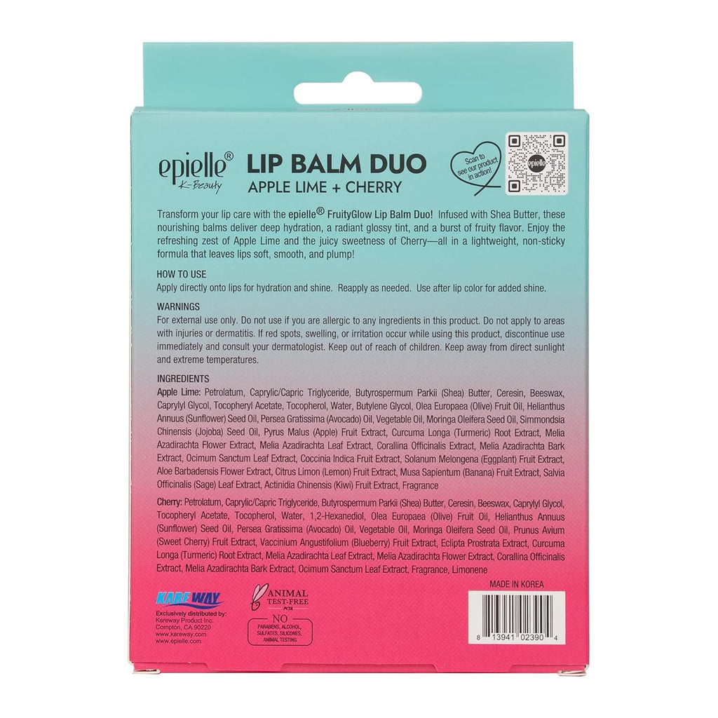 Epielle Lip Balm Duo Apple Lime & Cherry, Hydrating Tint Sheer, Kbeauty, Stocking Stuffers, Thanksgiving Essentials