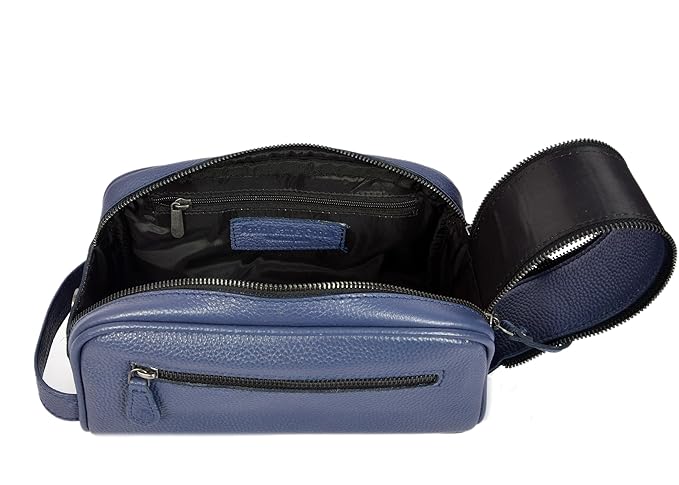 10" Premium Leather Toiletry Travel Pouch With Waterproof Lining Black Color | King-Size Handcrafted Vintage Shaving Kit By Aaron Leather Goods