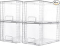 Vtopmart 4 Pack Large Stackable Storage Drawers,Easily Assemble Acrylic Bathroom Closet Undersink Organizers and Storage,Plastic Bins for Kitchen Cabinets,Pantry,Makeup,Medicine Organization