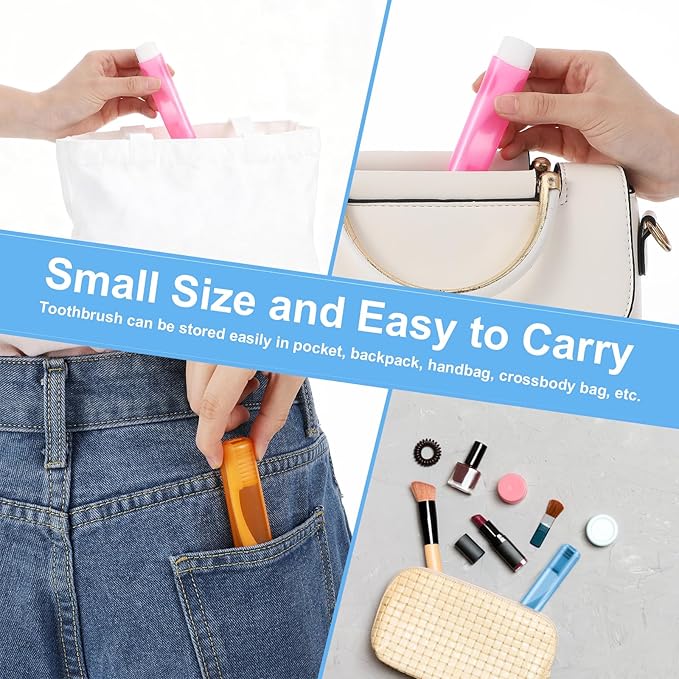 6Pcs Travel Toothbrush Kit, Mini Portable Toothbrush Set with Covers, Small Soft Folding Tooth Brush Individually Wrapped for Camping and Home, Red, Blue, Pink, Purple, Orange, Green