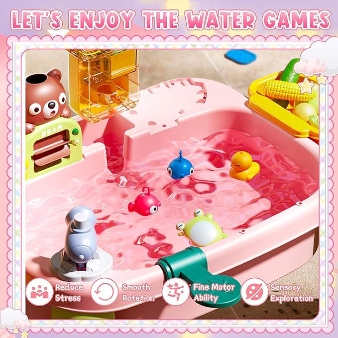 2026 Upgraded Toddler Sand Water Table Toy with Electric Water Pump, Kids Sand Water with Faucet/Play Food Accessories/Fishing Toy, Kitchen Play Sink Toys for Girl Boy Age 3+