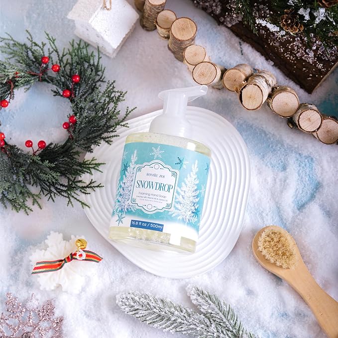 ROMIIE ZOI Christmas Foaming Hand Soap with Gift Box- Snowdrop, Infused with Peppermint - 500ml/ 16.8oz
