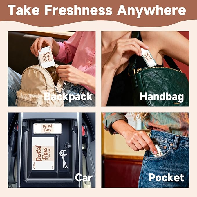 Unflavored Travel Floss Picks, Dental Floss for Adults, 120 Count (3 Boxes of 4 Travel Packs)