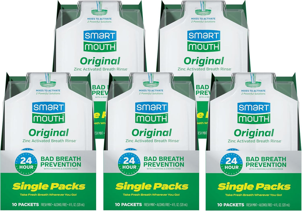 SmartMouth Original Activated Mouthwash Single Packs, Travel Mouthwash, Fresh Mint, 50 Pack