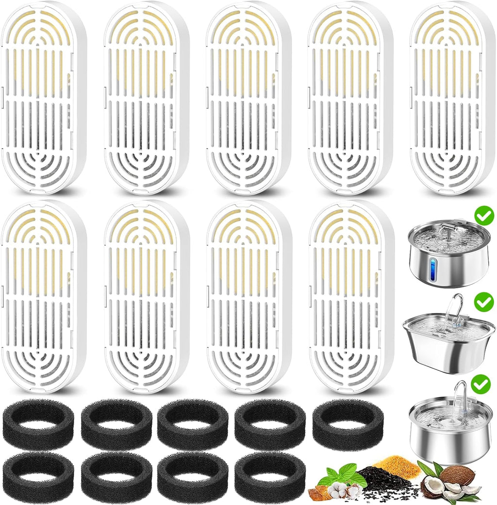 Cat Water Fountain Filters for 108/3.2L& 4L/134oz Stainless Steel Pet Water Dispenser Fountain Filters (6 Filters& 6Sponges) (9 Filters& 9 Sponges)