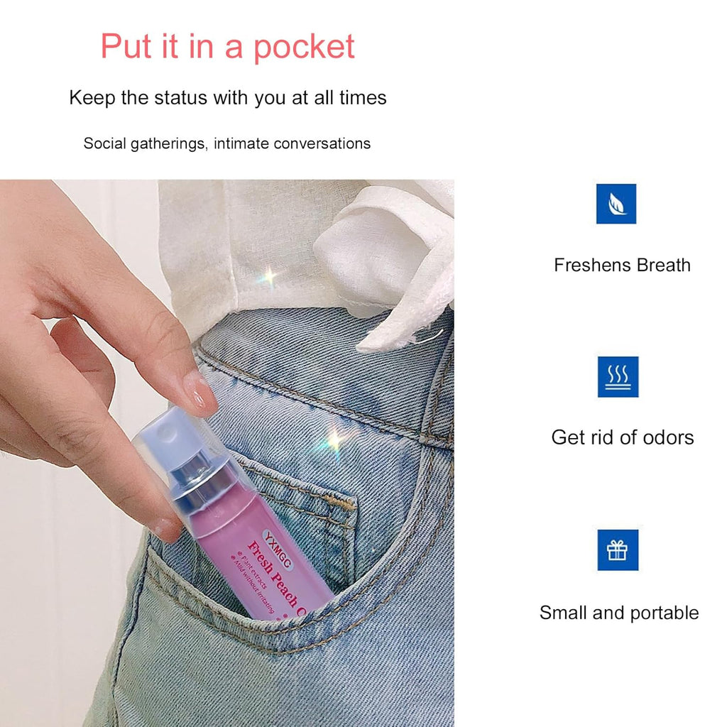 Peach Mint Fresh Breath Oral Spray - Alcohol-Free, 0.5 fl.oz Portable Breath Freshener with 5000 Mesh Micro-Mist for Kids & Adults (Pack of 2)