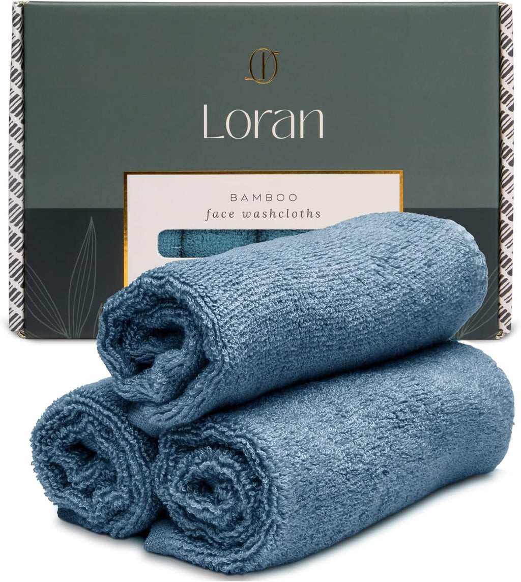 Tidal Blue Facial Washcloths Set of 6 Soft Cloths 10” x 10” 100% Viscose Derived from Bamboo Spa-Like Feel Silky Face Cloth for Skin Cleansing