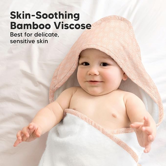 KeaBabies Hooded Baby Towel for Newborn - Viscose Derived from Bamboo Large Baby Bath Towels with Hood for Boys, Girls, Toddler, Extra Absorbent & Soft Newborn Bath Essentials (Crystal, Regular)