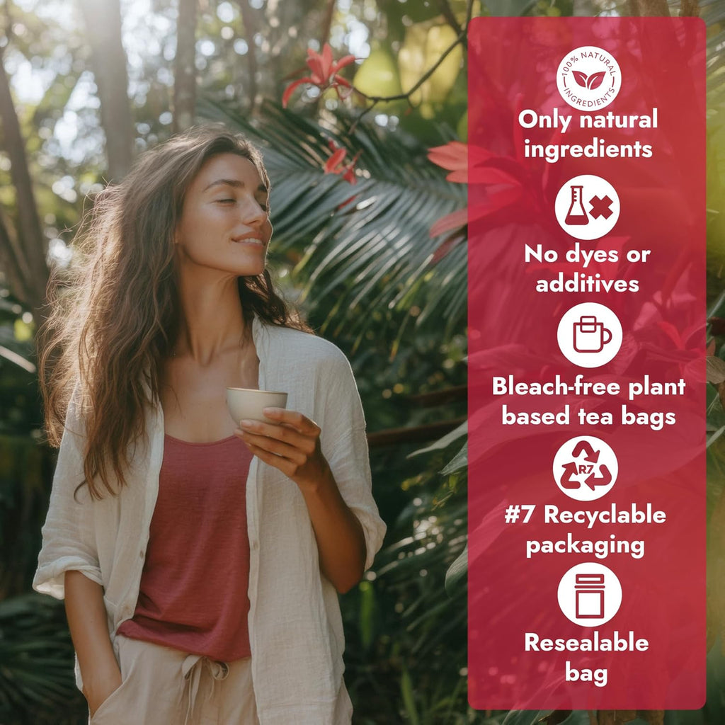 Vital Bloom Hibiscus Tea, 120 Tea Bags, 100% Natural Hibiscus Flowers, Caffein Free, Hot or Cold Brew Herbal Tea, Bleach Free Tea Bags, Non GMO (Free Bamboo Tongs included)