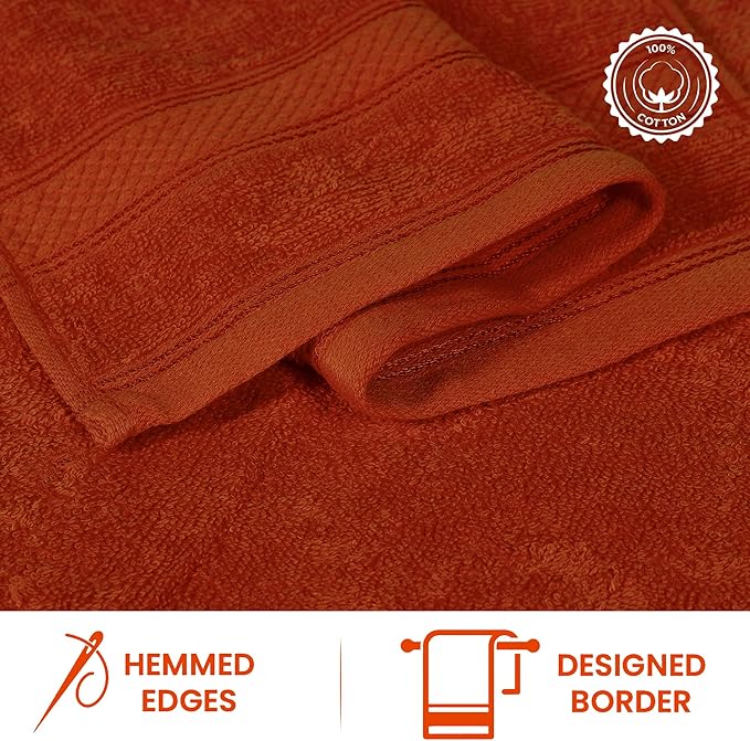 Casa Lino 100% Cotton Hand Towels for Bathroom - Soft, Highly Absorbent & Quick Dry Kitchen Towels - Gym Towel Set - Travel Towel Set - 24" x 16" - Pack of 4 - (Coral Orange)