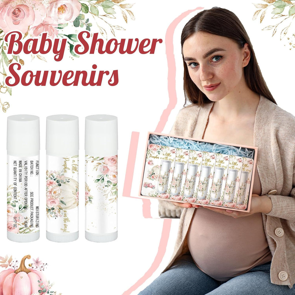 30 Pack Fall Little Pumpkin Baby Shower Games Prizes Gifts Bulk Pumpkin Pie Scented Lip Balms Favors for Boys Girls Pink Gender Reveal Decoration Halloween Autumn Thanksgiving Baby Shower Bags Stuffer