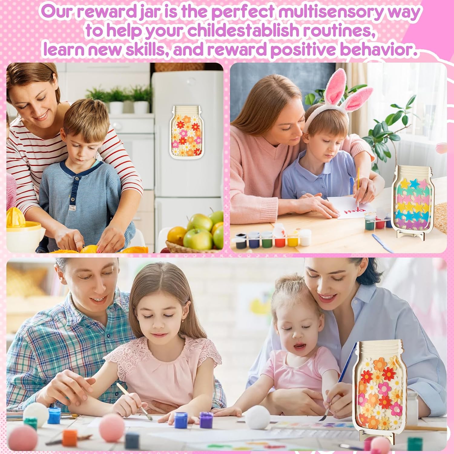 2 Pack Reward Jar for Kids Star and Flowers Reward Jar Magnetic Reward Jar for Classroom Toddlers Potty Training Reward Home Kids Incentive Good Home Training for Boys Girls,Star+Flowers