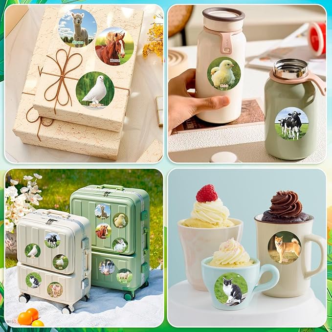 1200 Pcs Farm Animal Stickers for Kids 2 Roll Nature Stickers Cute Roll Sticker for Teacher Reward School Supplies Incentives (16 Styles)