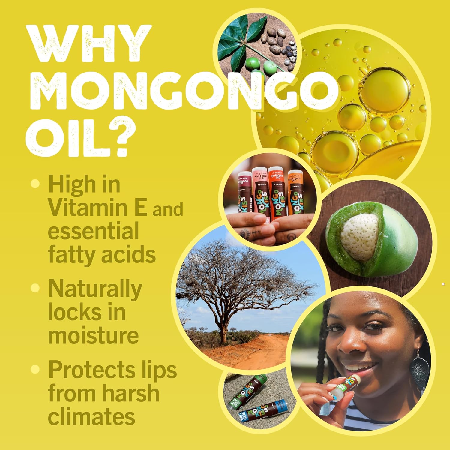 Eco Lips Mongo Kiss Organic Lip Balm 4 Pack Blood Orange, Yumberry, Strawberry Lavender, Black Cherry - 100 Percent USDA Organic - Soothe, Moisturize Dry