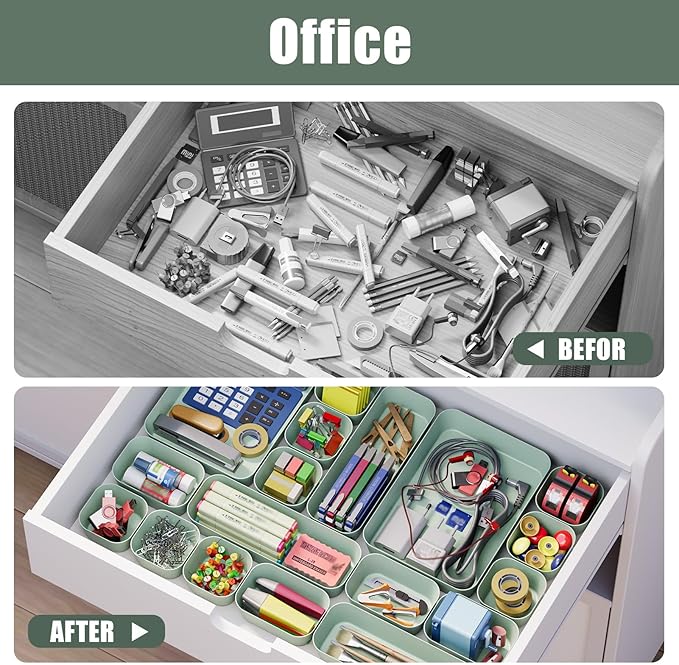 Plastic Drawer Organizers, 18 PCS Drawer Organizer Bins, Bathroom and Vanity Organizer Plastic Tray, Makeup organizer and storage for Makeup, Bedroom, Kitchen Gadgets Utensils and Office