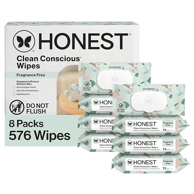 The Honest Company Clean Conscious Multi-Use Wipes Unscented Hypoallergenic Baby for Sensitive Skin 99% Water Plant-Based Compostable Geo Mood 576 Count