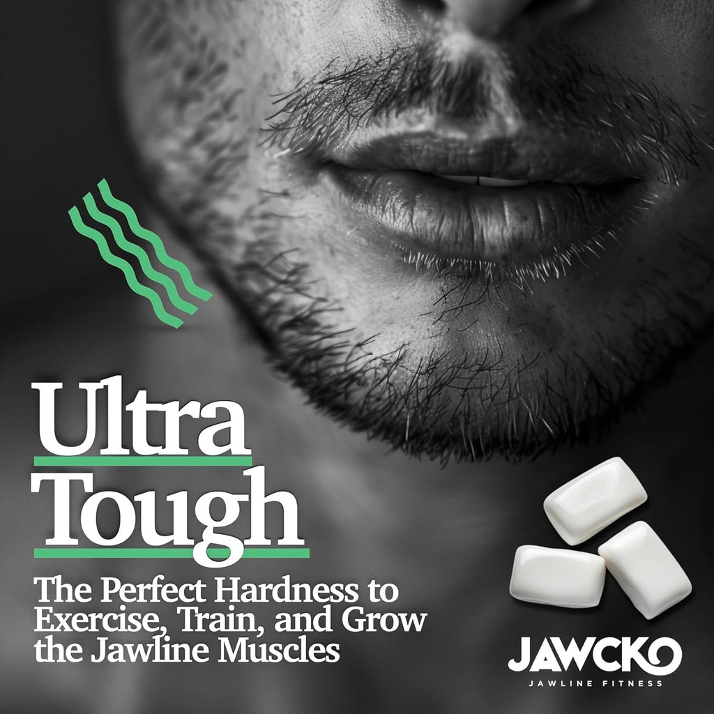 JAWCKO Ultra-tough Jawline Chewing Gum | Get a Stronger, Squarer Jawline | Mighty Mint Jaw Training Hard Gum | Chisel, Sculpt, Tone your Jaw | 15X Hardness | Facial Fitness Mewing Gum | 40 Pieces/Pack