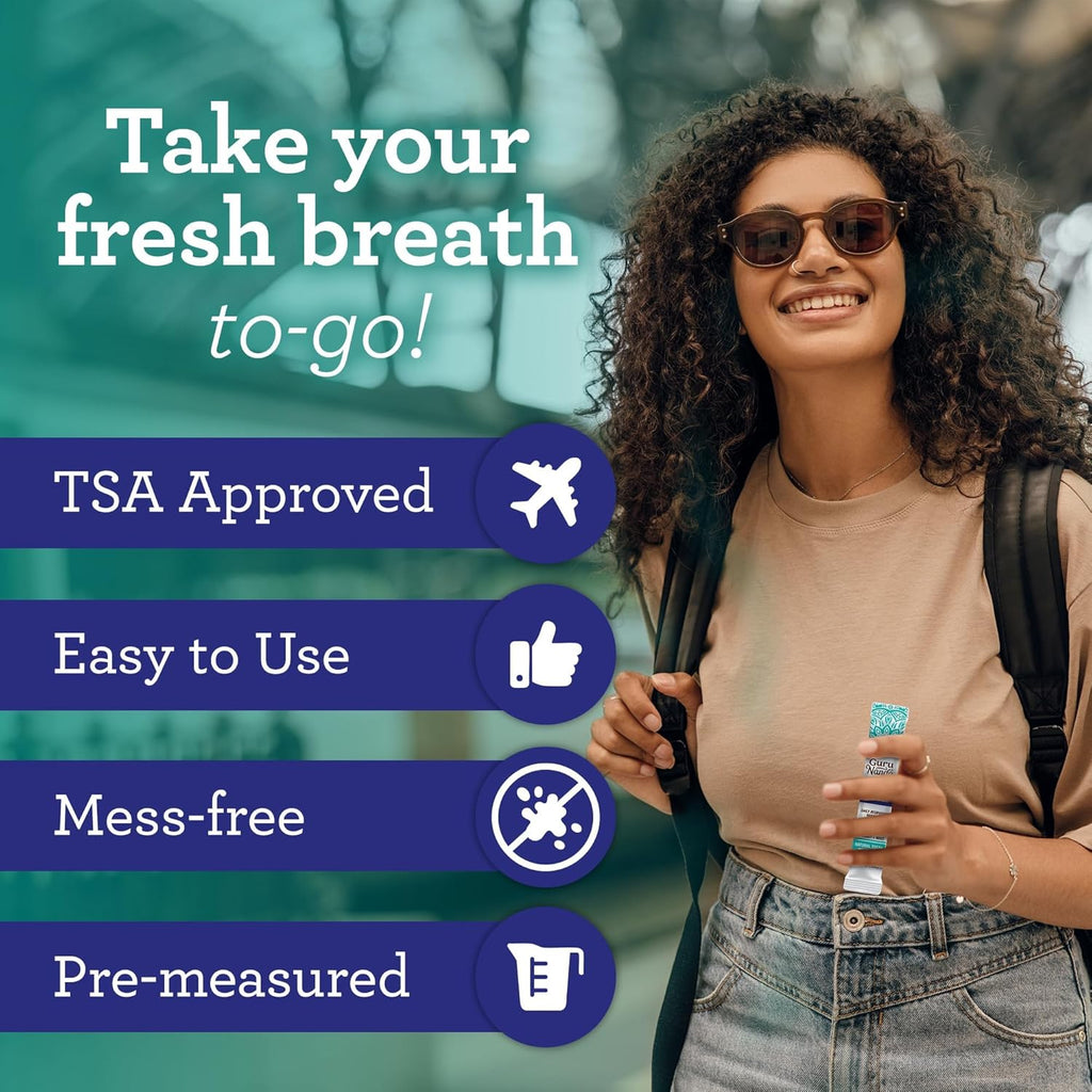 GuruNanda Travel Sachets Coconut Oil Pulling, Fresh Breath Mouthwash, 7 Essential Oils & Vitamins for Happy Teeth & Gums, with Tongue Scraper, 28 Sachets