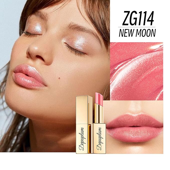 Nude Pink Lipstick Moisturizing for Women Shimmer Tinted Lip Balm Hydrate Nourish Lip Gloss Cruelty Free Lip Makeup, ZG114 New Moon