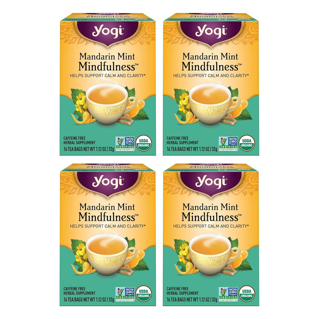 Yogi Tea Mandarin Mint Mindfulness - 16 Bags per Pack (4 Pack) - Organic Mandarin Mint Tea - Calming Herbal Tea - Includes Ashwagandha, Reishi Mushroom, Mandarin, Peppermint & More