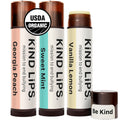 Kind Lips Variety Lip Balm 3-Pack - USDA Organic, Sweet Mint, Georgia Peach, Vanilla Lemon | Gluten-Free, Cruelty-Free