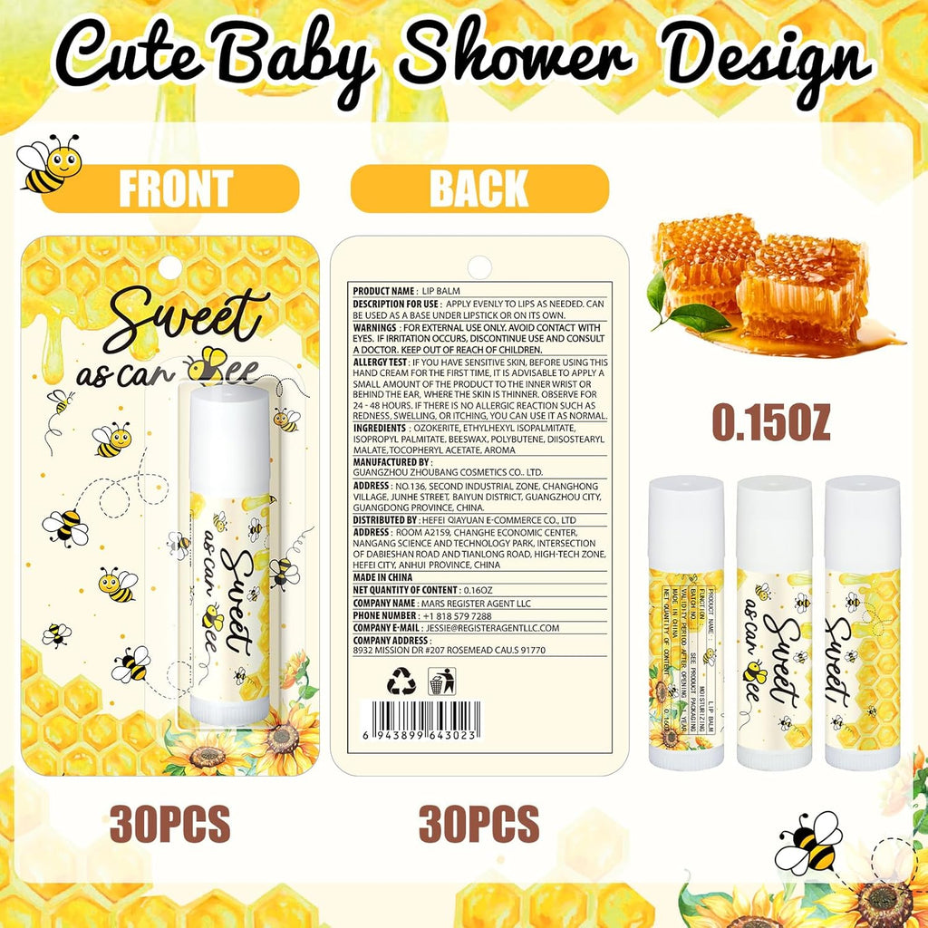 30 Pack Sweet as Can Bee Bulk Baby Shower Games Prizes Party Gifts Lip Balms Favors for Winners Adults Guests Gender Reveal Favors Decorations Baby Shower Souvenirs Gift Bags Stuffers