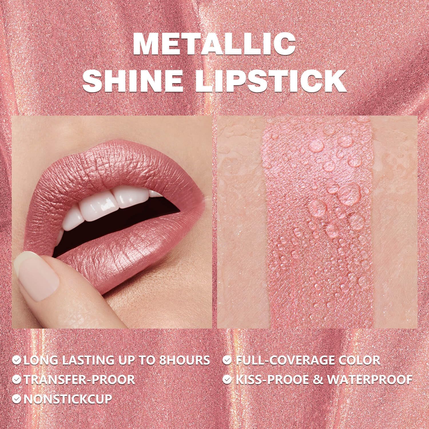 Nude Pink Metallic Liquid Lipstick – Long Wear Waterproof Lip Gloss with High Pigment, Smudge-Proof, Non-Sticky, Lightweight Lip Makeup for Party, Stage & Daily Wear (Glow Time)