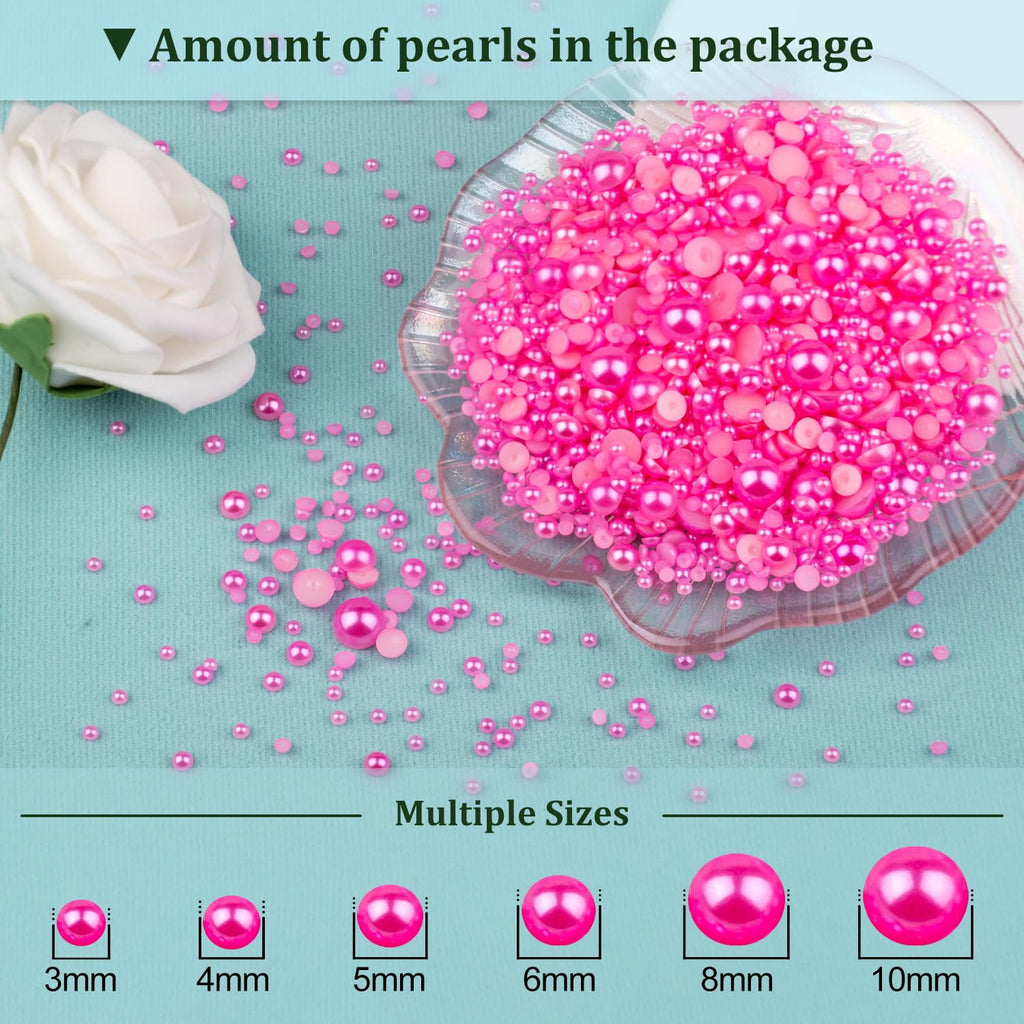 3 Boxes Flat Back Pearls Kit 12 Flatback Peach Half Round Pearls 3-10mm with Pickup Pencil and Tweezer for Home DIY and Professional Nail Art, Face Makeup and Craft