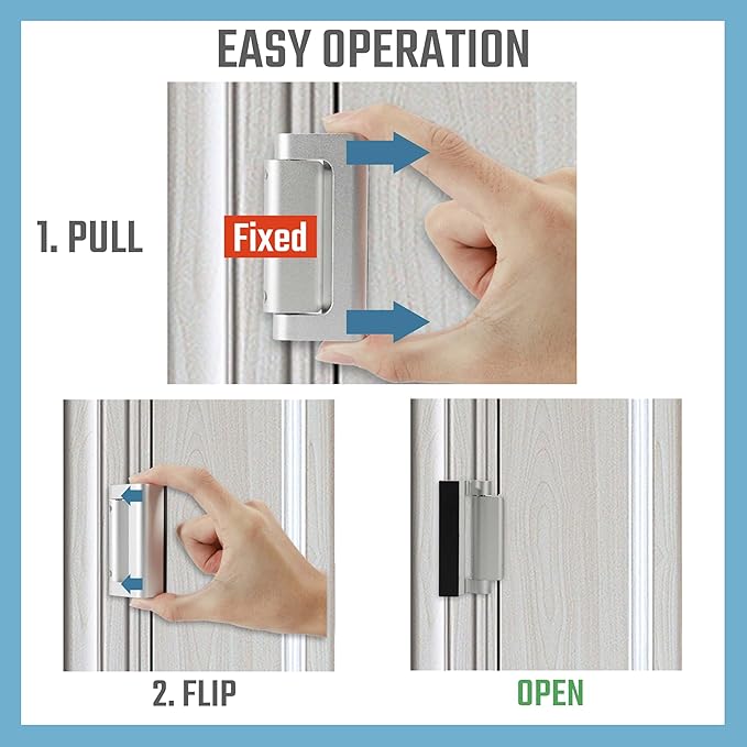 2PACK Home Security Door Reinforcement Lock Childproof, Add High Security to Home Prevent Unauthorized Entry, Aluminum Construction Finish, Frame Lock, Silver