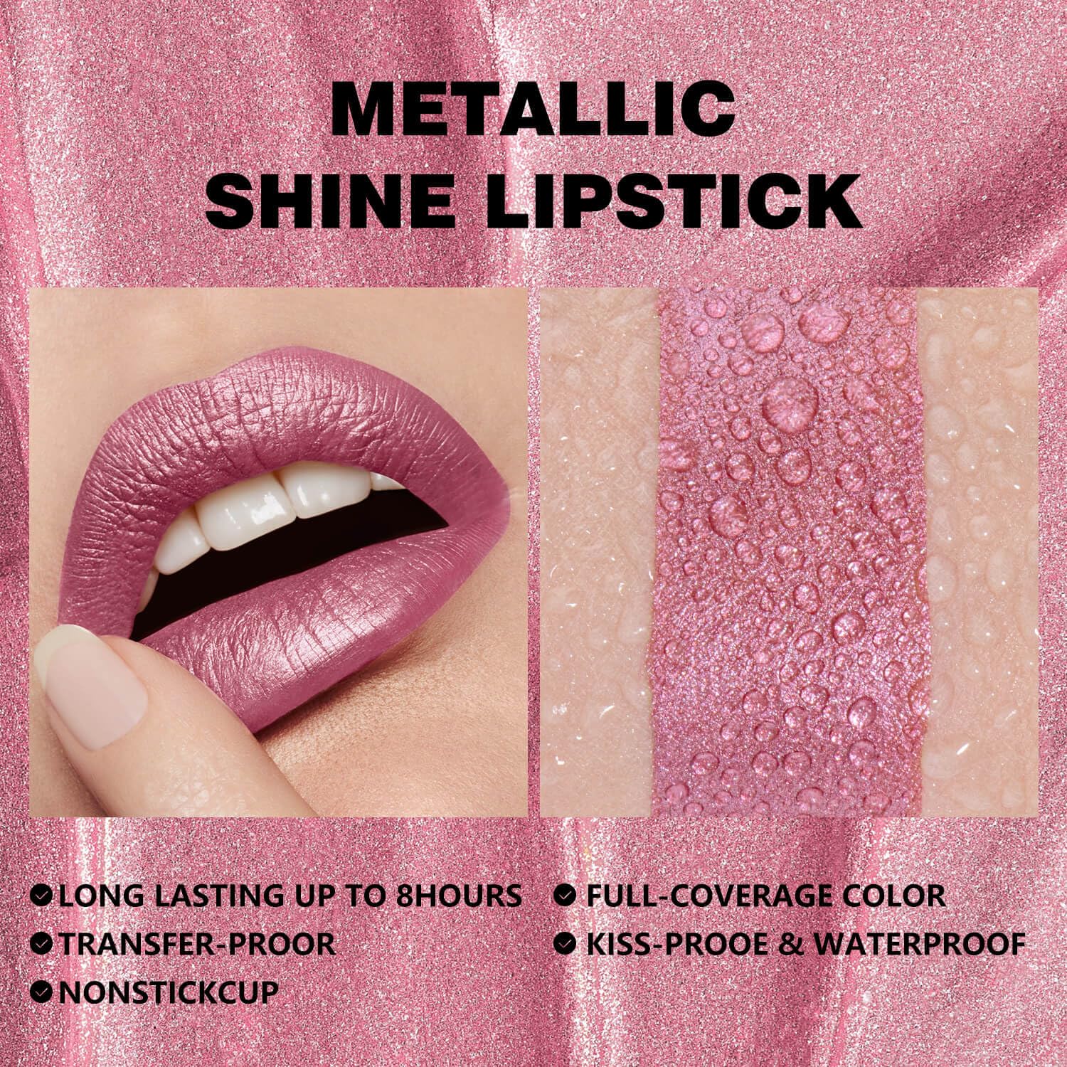 Metallic Liquid Lipstick Mauve Pink Purple – High Pigment Long-Lasting Waterproof Lip Gloss with Metallic Finish, Smudge-Proof, Non-Sticky, Comfortable Lip Makeup for Party & Daily Wear (Pure Joy)