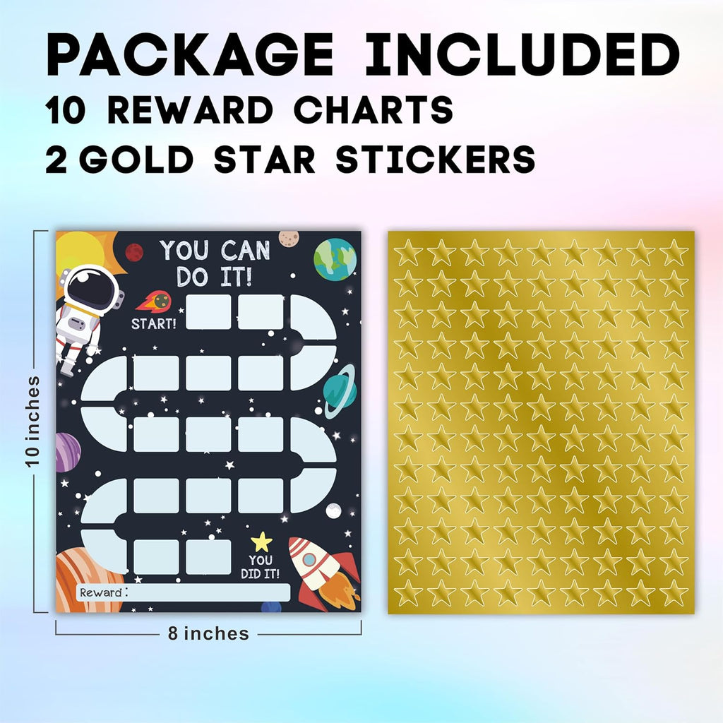 10 Reward Chart with 206 Golden Star Stickers-Outer Space Theme- Chore Chart, Incentive Chart,Positive Behavior Reward Chart for Kids,Toddler Homework Assignments, Attendance(8"X10")-A01
