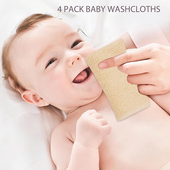 Baby Washcloths 4 Pack 100% Cotton Soft and Absorbent Terry Wash Cloths Wipes for Face Hand Body Burp Rag for Sensitive Skin Newborns Infants Toddlers 10" x 10"