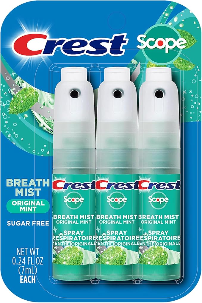 Crest Scope | One 3-Pack of Mint Breath Mist Sprays (3 Total Sprays) - 0.24 Ounce (7mL) Each – 0.72 Ounces Total