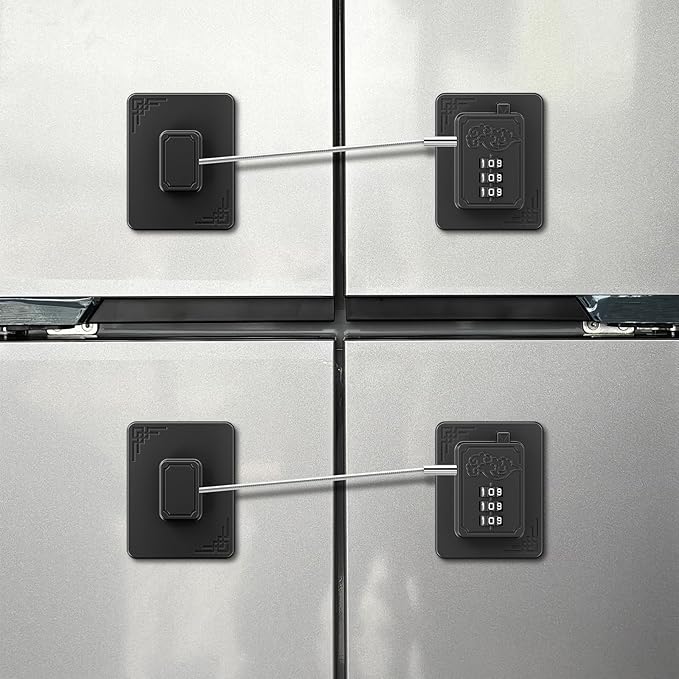 2-Pack Password Refrigerator Lock, Combination Child Proof Safety Lock，Baby Proofing fridge lock，Door Latches for Fridge Cabinet Drawer Closet, Freezer Lock No Keys Needed (Black)