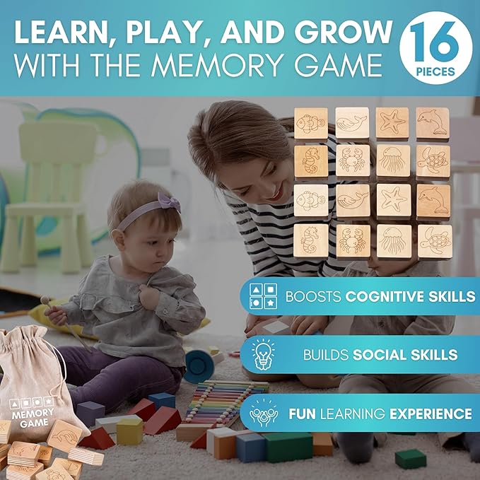 KYWAI® Toddler Kitchen Stool Helper, Adjustable Standing Tower with Safety Rails, Anti-Tip Design & Non-Slip Stickers, Sustainable Product with Extra Memory Game Made from Leftover Wood (White)