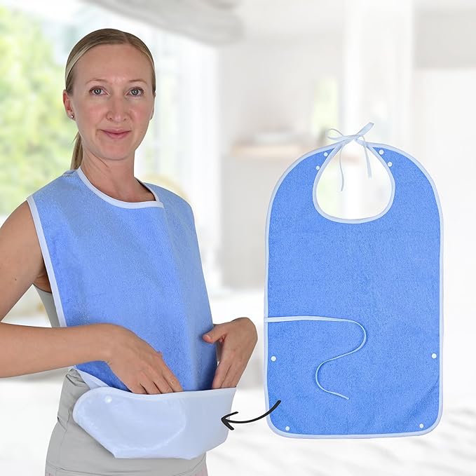 3 Pack Crumb Catcher Adult Bibs for Women, Comfortable Terry Cloth & Polyester bibs for Seniors, Waterproof Adult bibs for Men, Clothing Protectors for Seniors