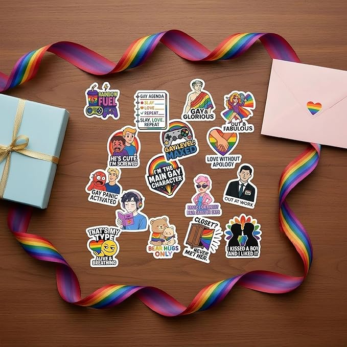 100 Pcs Rainbow Stickers Mixed Sticker Funny Pride Stuff Vinyl Waterproof Decals Decorations Laptop Water Bottle Scrapbook Hard Hat Gift for Men Boy Birthday Christmas