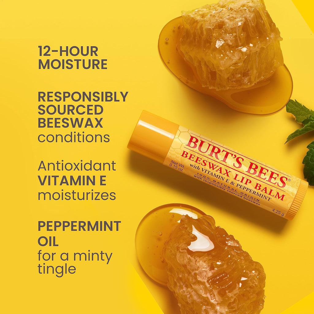 Burt's Bees Stocking Stuffers, Lip Balm Beeswax and Ultra Conditioning Lip Balm Pack, Hydrating Lip Moisturizer with Kokum and Shea Butter, Natural Origin Lip Care, 4 Tubes, 0.15oz.