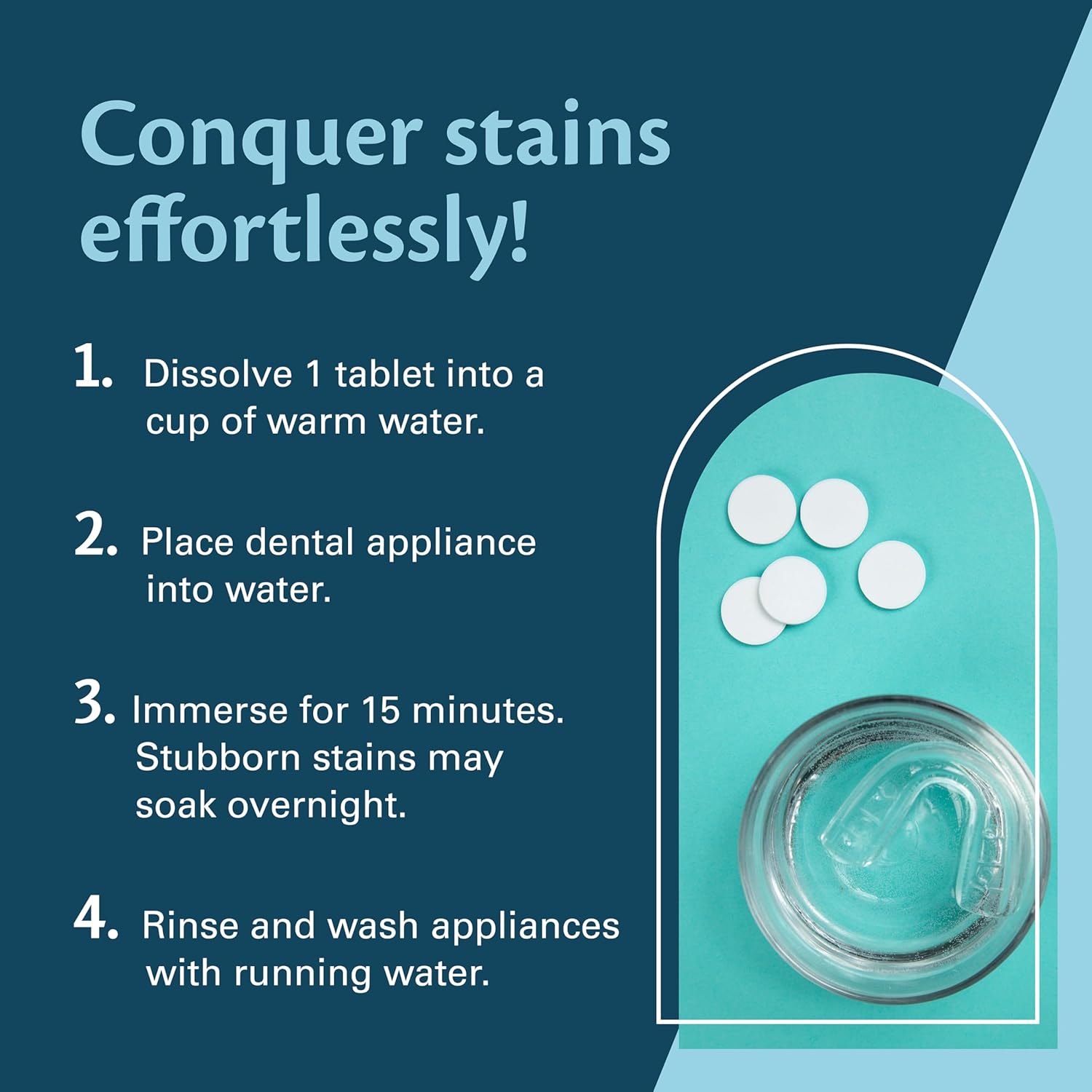 Overnight + Whitening Retainer Cleaner, Remove Stains, Discoloration, and Plaque | 4 Month Supply | Denture Cleanser with Whitening Boost,120 Tablets by M3 Naturals