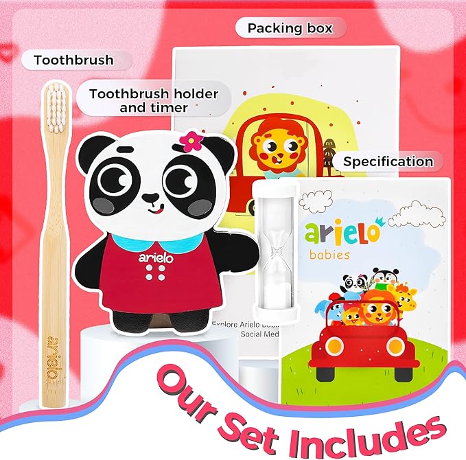Arielo Panda Toddler Toothbrush Holder with Timer - 3 MIN Timer for Autism & Sensory Kids