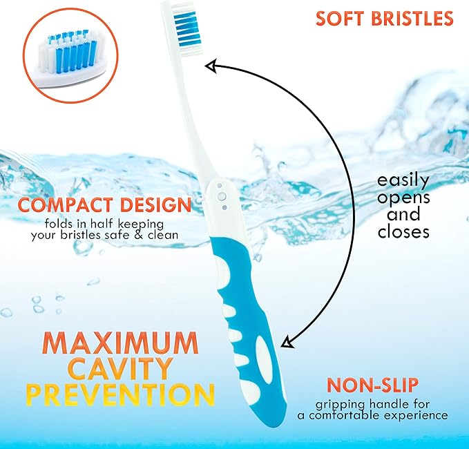 Lingito Folding Toothbrush, Built-in Cover, Travel Size for Hiking, Camping, Traveling - 3 Pack Soft-Multicolor