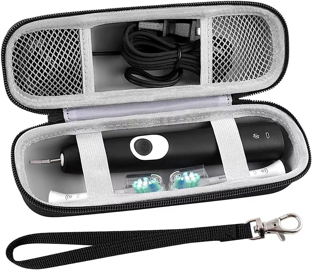 Electric Toothbrush Travel Case， Protective Clean Electric Toothbrush, Hard EVA Case Cover Storage Bag Holder with Mesh Pocket for Accessories ，Fits Most Powered Toothbrush Products (Black)