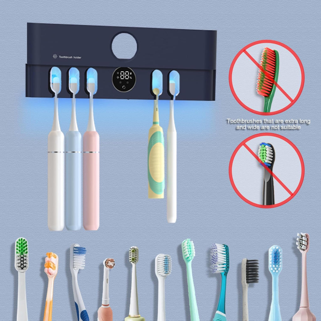 Electric Toothbrush Holder and Cleaner Auto Cleaning and Drying Toothbrushs in Circle Wall Mounted for Bathroom Accessory Auto Open/Close Cover Rechargeable Home Gadgets