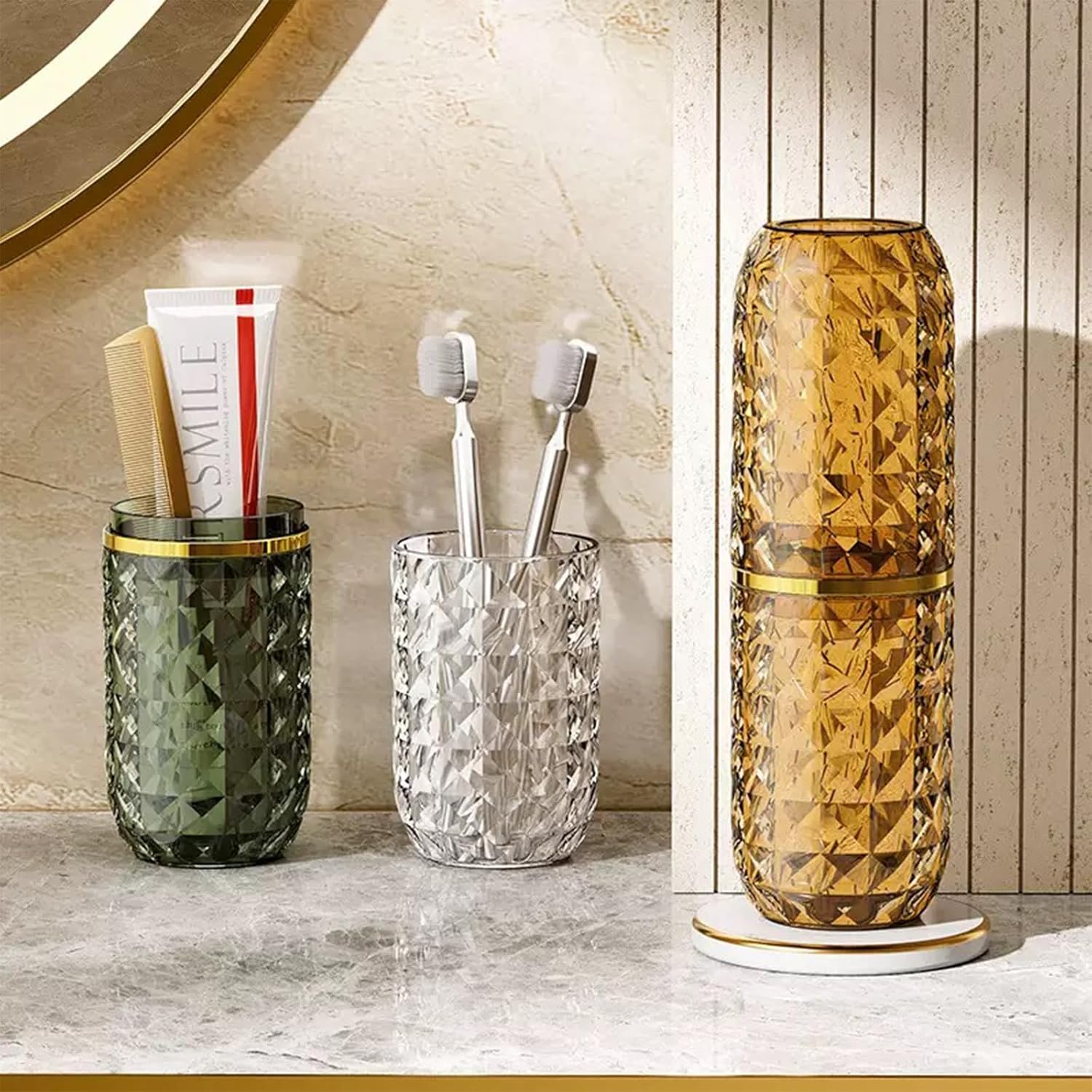 Toothbrush Holders with Cover, Portable Travel Toothbrush Case with lid, Toothbrush Container for Bathroom Countertop Organizer (Amber)