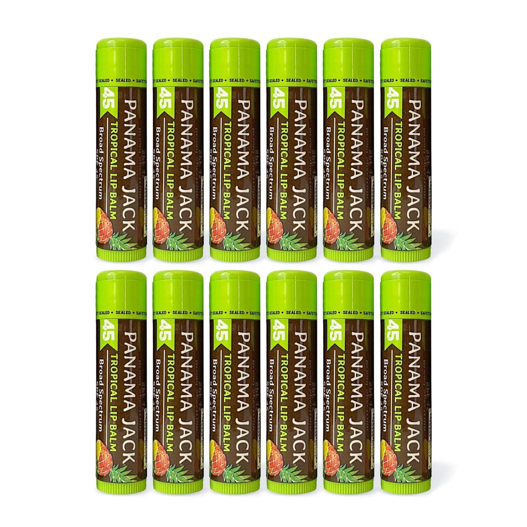 Panama Jack Sunscreen Lip Balm - SPF 45, Broad Spectrum UVA-UVB Sunscreen Protection, Prevents & Soothes Dry, Chapped Lips, Tropical, 12-pack
