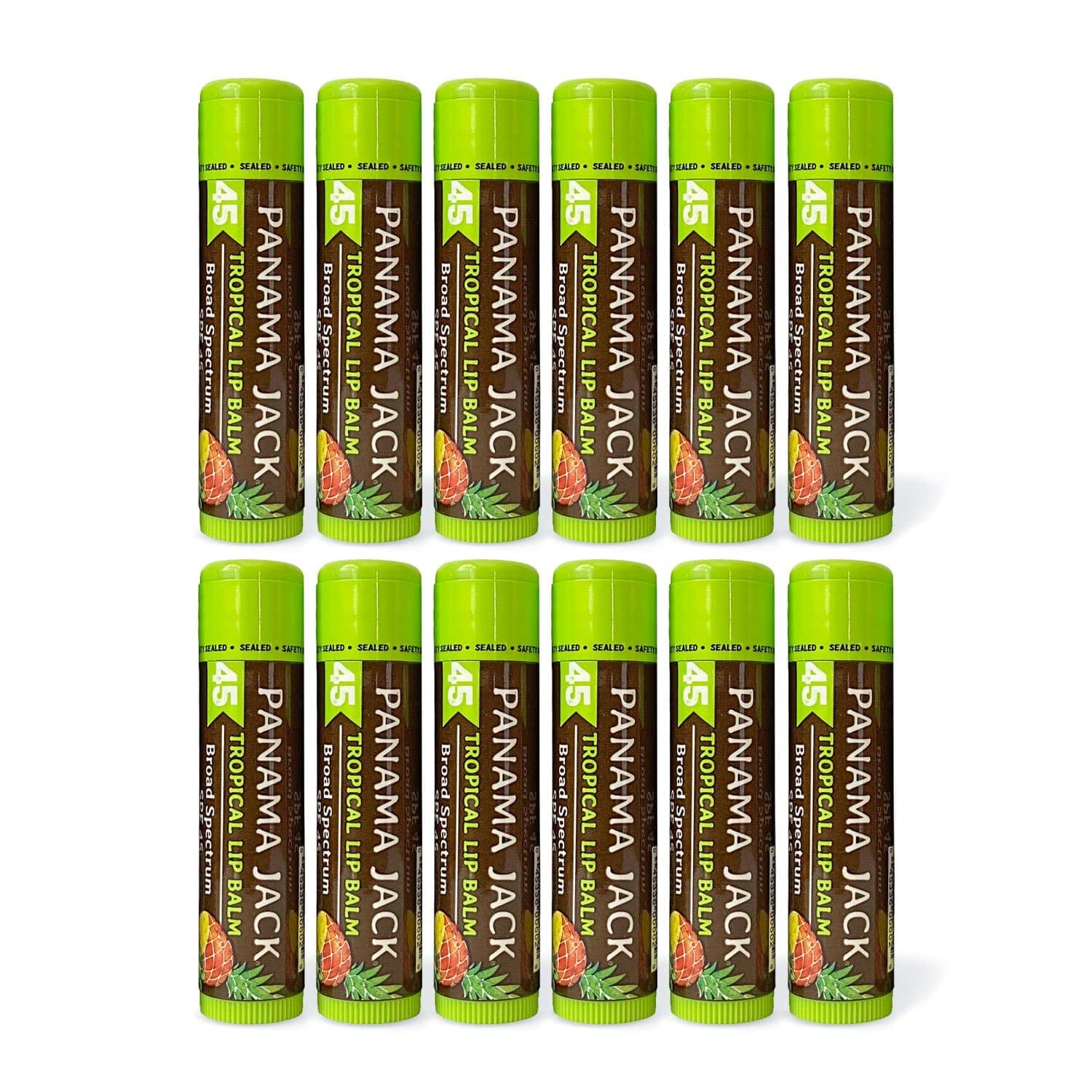 Panama Jack Sunscreen Lip Balm - SPF 45, Broad Spectrum UVA-UVB Sunscreen Protection, Prevents & Soothes Dry, Chapped Lips, Tropical, 12-pack